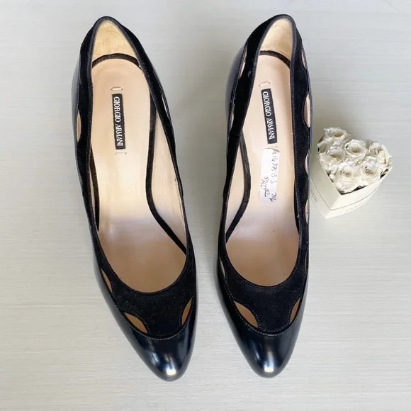 π Giorgio Armani Leather & Suede Cut Out High Heel Pumps - Picture 4 of 12